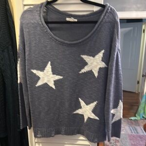 Maurices Blue and White Crew Neck Sweater with Star Design